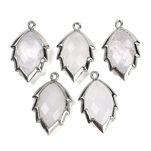 Natural Quartz Crystal Faceted Leaf Pendants G-I375-04P-10-1