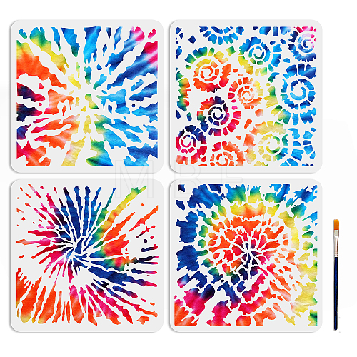 1 Set Tie-dye Theme PET Hollow Out Drawing Painting Stencils DIY-MA0002-16-1