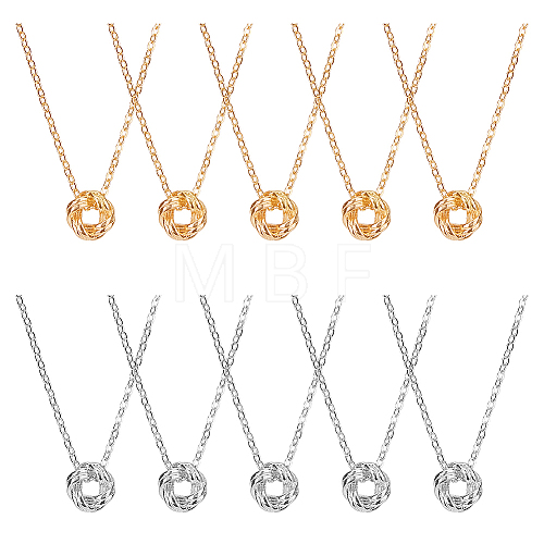 FIBLOOM 10Pcs 5 Style 304 Stainless Steel Ring Knot Pendant Necklaces Set for Women NJEW-FI0001-23-1