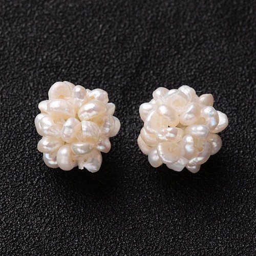 Round Handmad Natural Pearl Woven Beads PEAR-J002-01-01-1