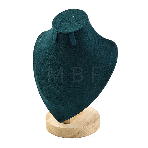 Bust Shaped Microfiber & Wood Jewelry Necklace & Earrings Display Stands NDIS-H042-01A-01-1