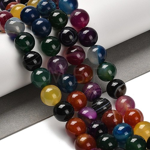 Dyed Natural Banded Agate Beads Strands G-G175-A10-01-1