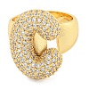 Brass Micro Pave Clear Cubic Zirconia Letter Open Cuff Ring for Women RJEW-M173-01G-C-2
