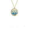 Colorful Wave Shaped Brass Blue Enamel Pendant 201 Stainless Steel Cable Chain Necklaces for Women FS-WG576FA-01-3