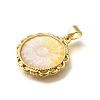 Brass Pave Natural Yellow Shell Carved Flower Pendants KK-Z091-02G-2