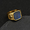 304 Stainless Steel with Natural Lapis Lazuli Finger Rings FS-WG06E27-12-1