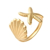 304 Stainless Steel Starfish & Shell Open Cuff Rings for Women LS-RJEW-C095-09G-4