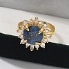 Sunflower Natural Lapis Lazuli Finger Rings RJEW-B113-03G-02-2