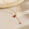 304 Stainless Steel Ruby Rhinestone Heart Lariat Necklaces WGB7D9D-01-2