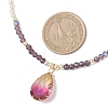 2Pcs 2 Styles Violet K9 Glass Teardrop Heart Pendant Colorful Electroplated Glass Faceted Rondelle Beaded Necklaces NJEW-JN05753-3