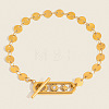 304 Stainless Steel Flat Sequin Chain Bracelets with Crystal Rhinestone with Moo Sun Star OT Clasps PL6562-1
