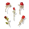 5Pcs 5 Styles Rose Flower Alloy Resin Lapel Pin Brooches for Backpack Clothes JEWB-CJ0003-53-8