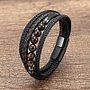 Dyed & Heated Natural Tiger Eye Round Beads & Braided Imitation Leather Cord Bracelets for Men FS-WGCE7B3-19-1