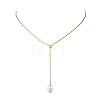 Adjustable Natural Baroque Keshi Pearl Heart Pendant 304 Stainless Steel Cable Chain Y Shaped Lariat Necklaces for Women NJEW-JN06095-2