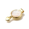 Brass Pave Natural White Shell Flat Round with Heart Pendants KK-C090-37G-08-3