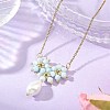 Electroplate Glass Beaded Flower Teardrop Pendant 304 Stainless Steel Cable Chain Necklaces NJEW-MZ00156-03-1