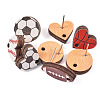 16Pcs 8 Style Baseball & Oval with Rugby & Heart Wood Stud Earring Findings WOOD-TA0001-95-12