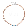 Synthetic Turquoise & Natural Pearl Round Beaded 2-Strand Cowhide Leather Cord Necklaces for Women NJEW-JN05828-4