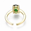 Green Cubic Zirconia Oval Open Cuff Ring for Women RJEW-N035-093-2