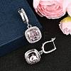 925 Sterling Silver Pave Cubic Zirconia Square Hoop Earrings EJEW-C150-01A-02-3