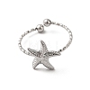304 Stainless Steel Starfish Open Cuff Rings for Women RJEW-H136-06P-2