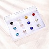 304 Stainless Steel with Glass Cuff Rings for Women RJEW-K309-41C-2