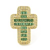 Cross Brass with Cubic Zirconia Open Cuff Rings RJEW-U011-09G-02-2