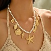 Bohemian Summer Beach Zinc Alloy Starfish Shell Shape Pendant White Round Imitation Pearl Beaded Bib Necklaces for Women WGA7543-04-2