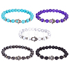 5Pcs 5 Style Natural & Synthetic Mixed Gemstone Round & Hamsa Hand Beaded Stretch Bracelets Set for Women BJEW-AN0001-33-1
