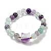 Round & Cat Head Natural Fluorite Beaded Stretch Bracelets for Women BJEW-K251-03E-2