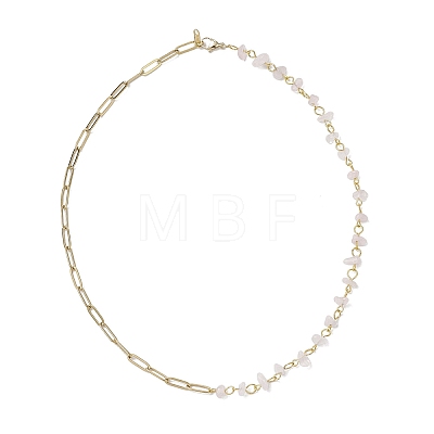 Handmade Natural Rose Quartz Chip Beads & 304 Stainless Steel Paperclip Chain Necklaces NJEW-JN05499-03-1