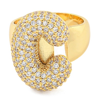 Brass Micro Pave Clear Cubic Zirconia Letter Open Cuff Ring for Women RJEW-M173-01G-C-1