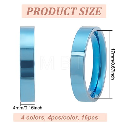 16Pcs 4 Colors 201 Stainless Steel Plain Band Rings Set for Women RJEW-BC0001-02-1