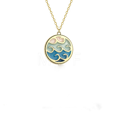 Colorful Wave Shaped Brass Blue Enamel Pendant 201 Stainless Steel Cable Chain Necklaces for Women FS-WG576FA-01-1