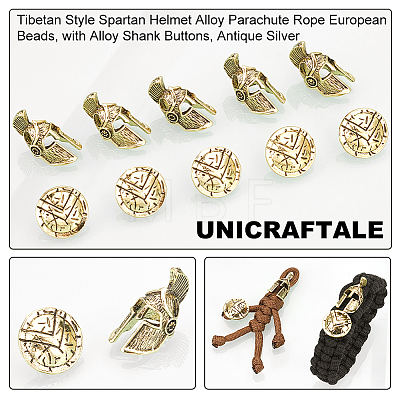 Unicraftale Tibetan Style Spartan Helmet Alloy Parachute Rope European Beads FIND-UN0002-89AG-1