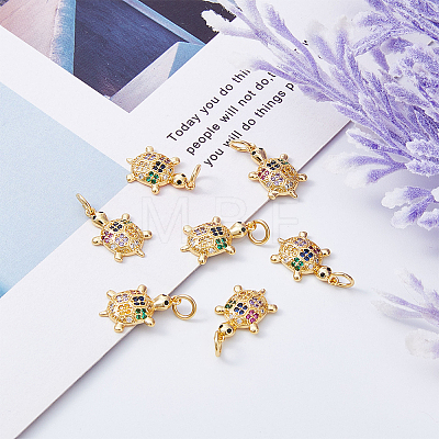 8Pcs Brass Micro Pave Colorful Cubic Zirconia Pendants ZIRC-DC0001-26-1