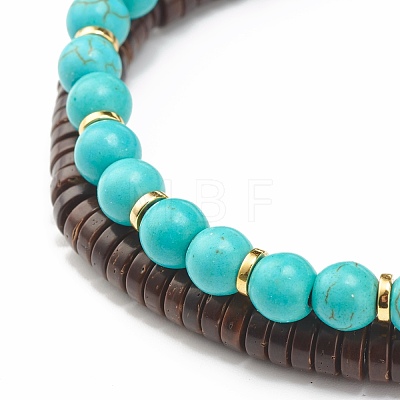 Natural Coconut & Synthetic Turquoise(Dyed) Beads Stretch Bracelets Set BJEW-JB07168-1