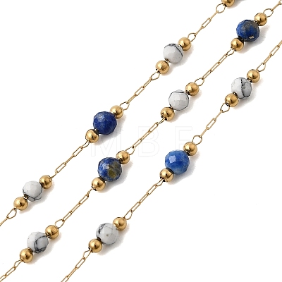 Handmade Natural Lapis Lazuli & Synthetic Howlite & 316 Stainless Steel Round Link Chains CHS-L033-07G-03-1