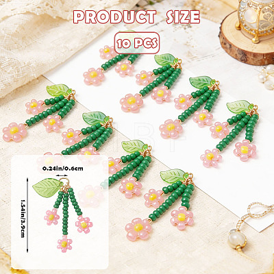 10Pcs Glass Seed Beaded Flower Pendants PALLOY-SZ00069-1