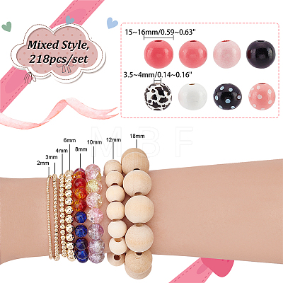   8 Styles Natural Wooden Dyed Beads and Printed Beads WOOD-PH0002-44-1