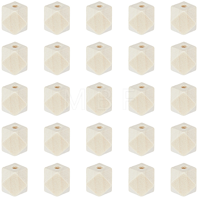 100Pcs Unfinished Wood Faceted Cube Beads WOOD-PA0001-75A-1
