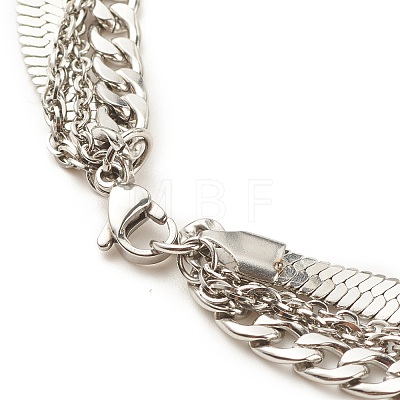 304 Stainless Steel Chains Multi Layered Necklace with Crescent Moon Pendant for Men Women NJEW-JN03890-1