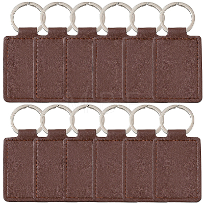 CutHollow 12Pcs Rectangle Imitation Leather Pendant Keychain KEYC-CL0001-11B-1
