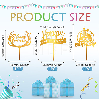 3Pcs 3 Styles Acrylic Cake Toppers FIND-TA0010-38B-1
