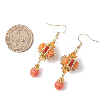 Lantern 304 Stainless Steel Synthetic Imperial Jasper Dangle Earrings EJEW-MZ00609-04-1