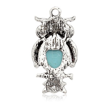 Antique Silver Plated Halloween Owl Alloy Dyed Synthetic Turquoise Pendants PALLOY-J652-01AS-1