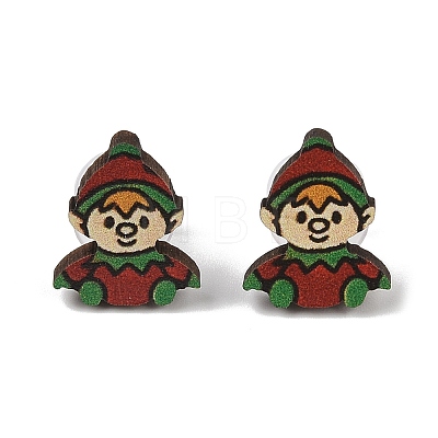 Christmas Theme Wood Stud Earrings EJEW-U016-06P-04-1