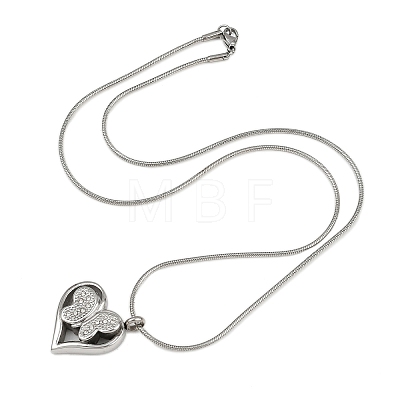 304 Stainless Steel Micro Pave Clear Cubic Zirconia Butterfly Heart Pendant Pet Urn Ashes Necklaces LS-NJEW-S455-10P-1
