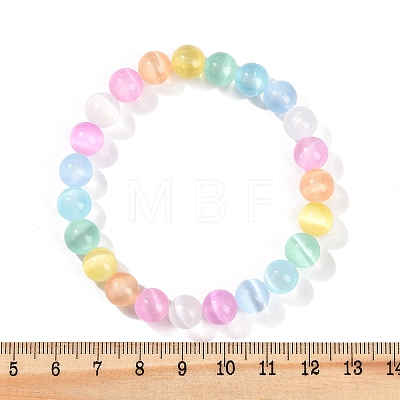 Dyed Natural Selenite Round Beaded Stretch Bracelets for Women G-U005-02M-1