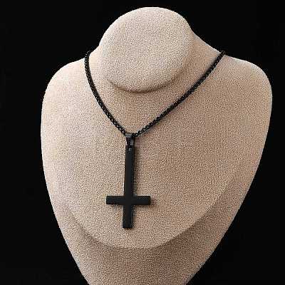 304 Stainless Steel Inverted Cross Pendant Box Chain Necklaces NJEW-NH0001-07EB-1